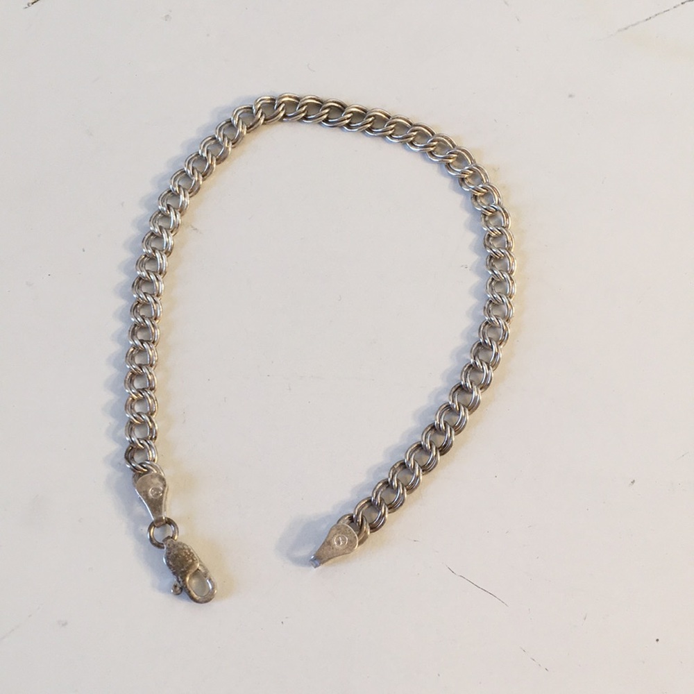 Double Loop .925 Silver Charm Or Layering Bracelet - image 1